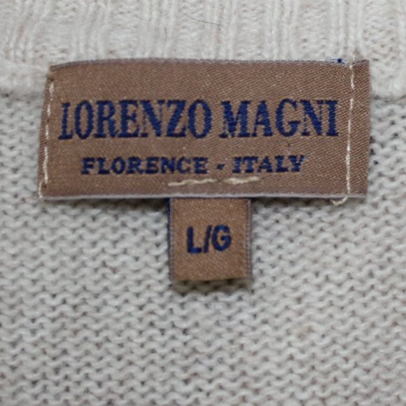Lorenzo Magni Florence Italy 4 Buttons Neck Wool Cream Brown Men   Sweater Large - Picture 5 of 8